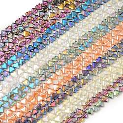 Electroplate Transparent Glass Beads Strands, Heart, Mixed Color, 10x10x4.5mm, Hole: 0.8mm, about 65pcs/strand, 24.41 inch(62cm)
