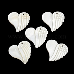 Naturali di acqua dolce pendenti shell, ciondoli con ali a forma di cuore, colore conchiglia, 25.5x26.5x2.5mm, Foro: 1.6 mm