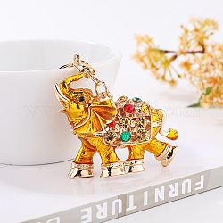 Legierung strass schlüsselanhänger, Schmelz-Stil, Schlüsselanhänger mit Elefantenanhänger, golden, 11 cm