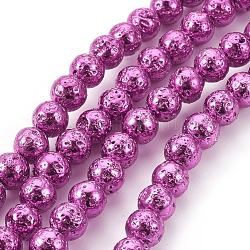 Fili di perle di roccia lavica naturale elettrodeposta, tondo, rosa antico, 8~9mm, Foro: 1.2 mm, circa 47pcs/filo, 15.7 pollice (40 cm)