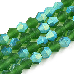 Imitieren Sie Stränge aus österreichischen Kristall-Doppelkegel-Mattglasperlen, Klasse AA, facettiert, grün, 4x4 mm, Bohrung: 1 mm, ca. 87~89 Stk. / Strang, 13.19~13.39 Zoll (33.5~34 cm)