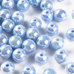 Perles acryliques opaques, de couleur plaquée ab , ronde, lumière bleu ciel, 10x9mm, Trou: 2mm, environ 940 pcs/500 g