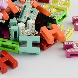 Mixed Color Zinc Alloy Grade A Rhinestone Letter Slide Charms, Letter.H, 12.5x10x4.5mm, Hole: 8x1.5mm