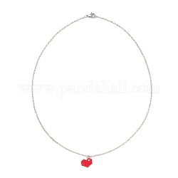 Colliers pendentif coeur en graines de verre, 304 collier en acier inoxydable, rouge, 17.80 pouce (45.2 cm)