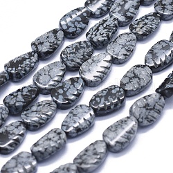 Naturschneeflocke Obsidian Perlen Stränge, Blatt, 11~12x8x3~3.5 mm, Bohrung: 0.8~1 mm, ca. 34 Stk. / Strang, 15.7 Zoll (40 cm)
