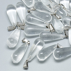 Pendenti in cristallo di quarzo sintetico, con moschettone in acciaio inossidabile, lacrima, 28~30x10~12mm, Foro: 6x4 mm