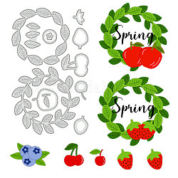 BENECREAT Leaf Ring Wreath Cutting Dies, Spring Themed Strawberry, Cherry Metal Scrapbooking Template for DIY Embossing Photo Album Decorative Paper Cards Making, 8.6x14cm/ 3.4x5.5inch