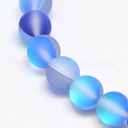 Synthetical Moonstone Beads Strands, Frosted, Dyed, Round, Blue, 12mm, Hole: 1mm, about 33pcs/strand, 15.5inch