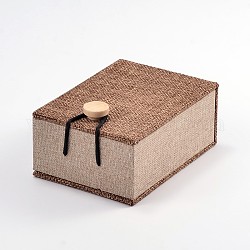 Boîtes à pendentif en bois rectangle, de toile de jute et de velours, chameau, 10.5x7.4x5.1 cm
