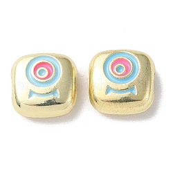 Eco-Friendly Alloy Enamel Beads, Square with Eye, Golden, 10x10x4mm, Hole: 1.8mm