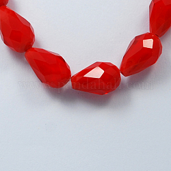 Glass Beads Strands, Imitation Jade Beads, Faceted, teardrop, Red, 6x4mm, Hole: 1mm