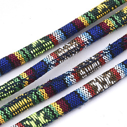 Cuerdas de tela de estilo étnico, con cordón de algodón en el interior, colorido, 6.5~7x5mm, alrededor de 109.36 yarda (100 m) / paquete