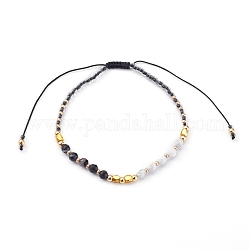 Nylon regolabile bracciali intrecciati cavo di perline, con howlite naturale e perle di agata, perline di vetro e perline di ottone, oro, diametro interno: 2-1/8~3-1/2 pollice (5.5~9 cm)