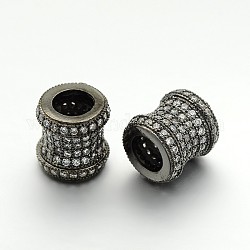 Brass Micro Pave Cubic Zirconia Large Hole European Beads, Column, Cadmium Free & Lead Free, Gunmetal, 9x9mm, Hole: 5mm