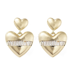 Серьги-пуссеты из латуни в форме сердца с фианитами, долговечный, золотые, 20.5x15.5 мм