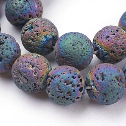Fili di perle di roccia lavica naturale elettrodeposta sotto vuoto, tondo, multicolore placcato, 12mm, Foro: 1.5 mm, circa 33pcs/filo, 15.35 pollice (39 cm)