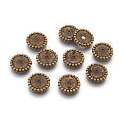 Tibetischen Stil Legierung Zwischenperlen, Bleifrei & Nickel frei, Flachrund, Antik Bronze, 12x2 mm, Bohrung: 2 mm