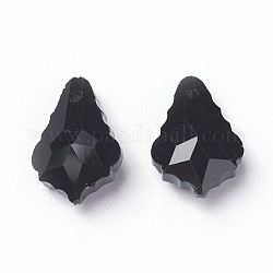 Colgantes de cristal facetado, hoja, negro, 16x11x6mm, agujero: 1.5 mm