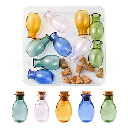 10 Stück ovale Glaskorkenflaschen in 5 Farben als Ornament, Glas leere Wunschflaschen, diy fläschchen für anhänger dekorationen, Mischfarbe, 1.55x2.6~3 cm, 2 Stk. je Farbe