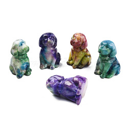Naturquarz-Display-Dekorationen, mit natürlichem Opalpulver, gefärbt und erhitzt, Hund, Mischfarbe, 24x26x36 mm