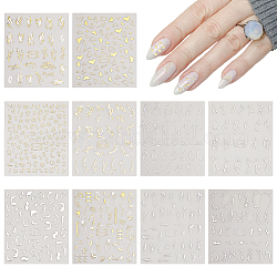 Hobbiesay 10 fogli 10 adesivi per unghie con punte francesi in oro con stampa a onda, decalcomanie per unghie con autoadesivo, per le donne ragazze manicure decorazione nail art, Modelli misti, 0.15~2.2x0.3~1.75cm, 1 foglio/stile