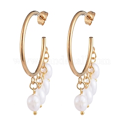Dangle Chandelier Earrings, with Natural Cultured Freshwater Pearl Beads, 304 Stainless Steel Stud Earring Findings and Brass Findings, Golden, White, 47x37x6mm, Pin: 0.6mm