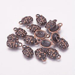 Tibetan Style Pendants, Alloy, Cadmium Free & Nickel Free & Lead Free, Ladybug, Red Copper Color, Size: about 14.5mm long, 10mm wide, 4mm thick, hole: 2mm, 1185pcs/1000g