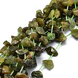 Hebras de perlas de granate verde natural en bruto crudo, pepitas, 11~12x9~12x5~9mm, agujero: 0.8 mm, aproximamente 22 pcs / cadena, 15.35'' (39 cm)