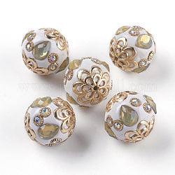 Manuell Indonesiene Perlen, mit Metallfunden und Strasssteinen, hell goldfarben plattiert, Runde, Licht Gold, 18x19.5 mm, Bohrung: 1 mm