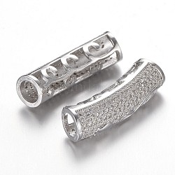 Messing Mikro ebnen Zirkonia Rohr Perlen, Großloch perlen, Transparent, Platin Farbe, 25.1x8.6x7.5 mm, Bohrung: 4.5 mm