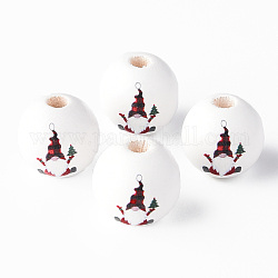 Bemalte runde Perlen aus Naturholz, weihnachtsmann, rot, 16x15 mm, Bohrung: 4 mm