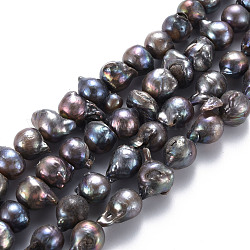 Natural Baroque Pearl Keshi Pearl Beads Strands, Cultured Freshwater Pearl, Dyed, Teardrop, Slate Blue, 10~21x9~13x8~12mm, Hole: 0.5mm, about 28~30pcs/strand, 15.35 inch(39cm)