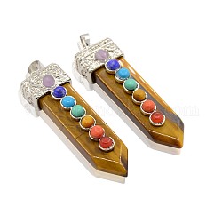 Natural Tiger Eye Sword Big Pendants, with Brass Platinum Plated Findings, 57x16x11mm, Hole: 8x5mm