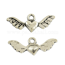 Tibetan Style Alloy Pendants, Wing and Heart, Cadmium Free & Lead Free, Antique Silver, 11x28x3mm, Hole: 2mm