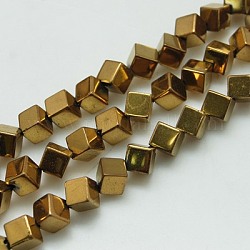 Non magnetici perle ematite sintetico fili, rombo, oro placcato, 4x4x4mm, Foro: 1 mm, 15.7 pollice