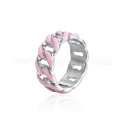 Stainless Steel Enamel Curb Chains Finger Rings, Pearl Pink, US Size 7(17.3mm)