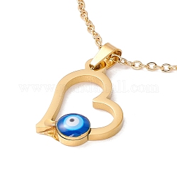 Ion Plating(IP) 304 Stainless Steel Heart with Evil Eye Pendant Necklace with Enamel for Women, Golden, 18.3 inch(46.5cm)