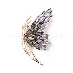 Broche papillon strass, insigne en alliage d'or clair pour femme, violette, 73.5x64x15mm, pin: 0.8 mm