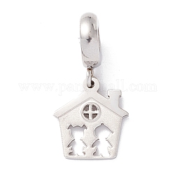304 Stainless Steel European Dangle Charms, Large Hole Pendants, House, Stainless Steel Color, 23.5mm, Hole: 4mm