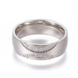 304 anelli in acciaio inox, con zirconi, Anelli a banda larga, chiaro, colore acciaio inossidabile, formato 6~9, 16~19mm