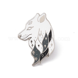 Pin de esmalte de lobo, broche de animal de latón platino para ropa de mochila, blanco, 31x22x2mm, pin: 1.2