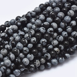 Chapelets de perles de flocon de neige en obsidienne naturelle, ronde, 2mm, Trou: 0.5mm, Environ 195 pcs/chapelet, 15.35 pouce (39 cm)