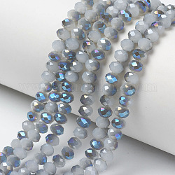 FilI di perline in vetro placcato, perle di imitazione giada, mezzo placcato, blu placcato, sfaccettato, rondelle, azzurro, 4x3mm, Foro: 0.4 mm, circa 123~127pcs/filo, 16.5~16.9 pollice (42~43 cm)