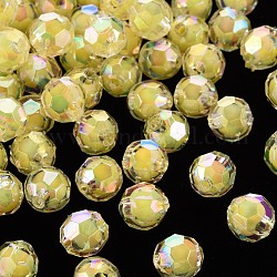 Abalorios de acrílico transparentes, talón en grano, color de ab, facetados, redondo, amarillo, 9.5x9.5mm, agujero: 2 mm, aproximamente 1041 unidades / 500 g