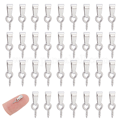 Unicraftale 60Pcs 201 Stainless Steel Screw Eye Pin Peg Bails, For Half Drilled Beads, Stainless Steel Color, 8x4x1mm, Hole: 6x3mm, Pin: 0.8mm