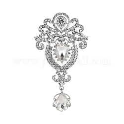 Crown Rhinestone Pins, Platinum Tone Alloy Brooch for Backpack Clothes, Crystal, 90x50mm