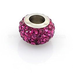 Perline europei 304 polimero in acciaio inox strass argilla, perline rondelle  con foro grande, roso, 12.5x8mm, Foro: 5 mm