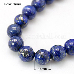 Abalorios de lapislázuli naturales hebras, teñido, redondo, azul, 16mm, agujero: 1 mm, aproximamente 12 pcs / cadena, 7.6 pulgada