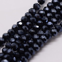 Fili di perle di vetro placcato, rondelle, sfaccettato, lustro di perla placcato, nero, 3~3.5x2mm, Foro: 1 mm, circa 120~125pcs/filo, 12.4 pollice
