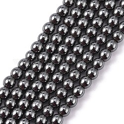 Unmagnetische synthetischen Hämatit runde Perlen Stränge, Schwarz, 4 mm, Bohrung: 1 mm, ca. 102 Stk. / Strang